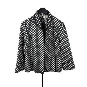 CHICO'S Polka Dot Jacket Sz 1 M 8-10 Blazer Plush Felt Black White Open Front